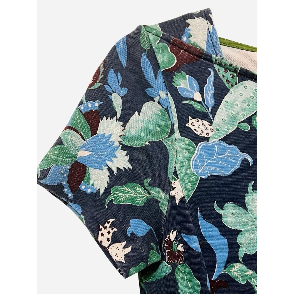TORY BURCH Wisteria Garden Flare A Line Dress Floral Cotton Navy Blue Green XS - Picture 5 of 7